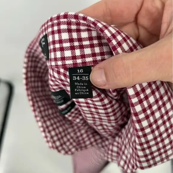 Nordstrom Red Check Button Down Shirt Trim Fit 100% Cotton Wrinkle Free Size 16" - Picture 5 of 7